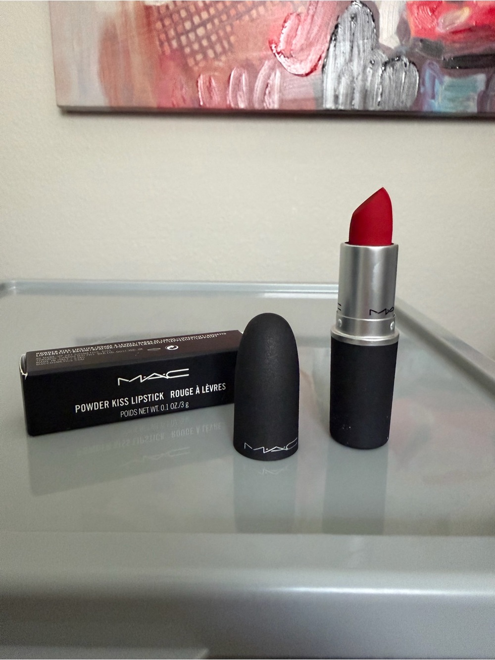 MAC Powder Kiss Lipstick 922 Werk Werk Werk Red Soft Matte 3g Full Size Box